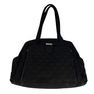 Vera Bradley Black Quilted Lattice Shoulder Bag Travel Tote Large Zip Pockets